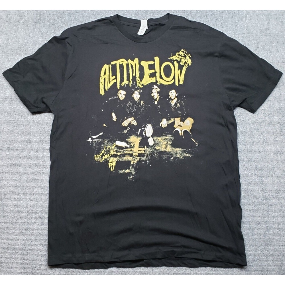 Rock Me All Time Low T-Shirt Mens XL Black Gold Cotton Crew Neck Short Sleeve